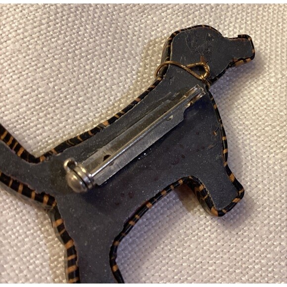 Folk Art Handmade Wooden Looking Dog Broach Pin Arts & Crafts Style Fancy Collar - Picture 8 of 11